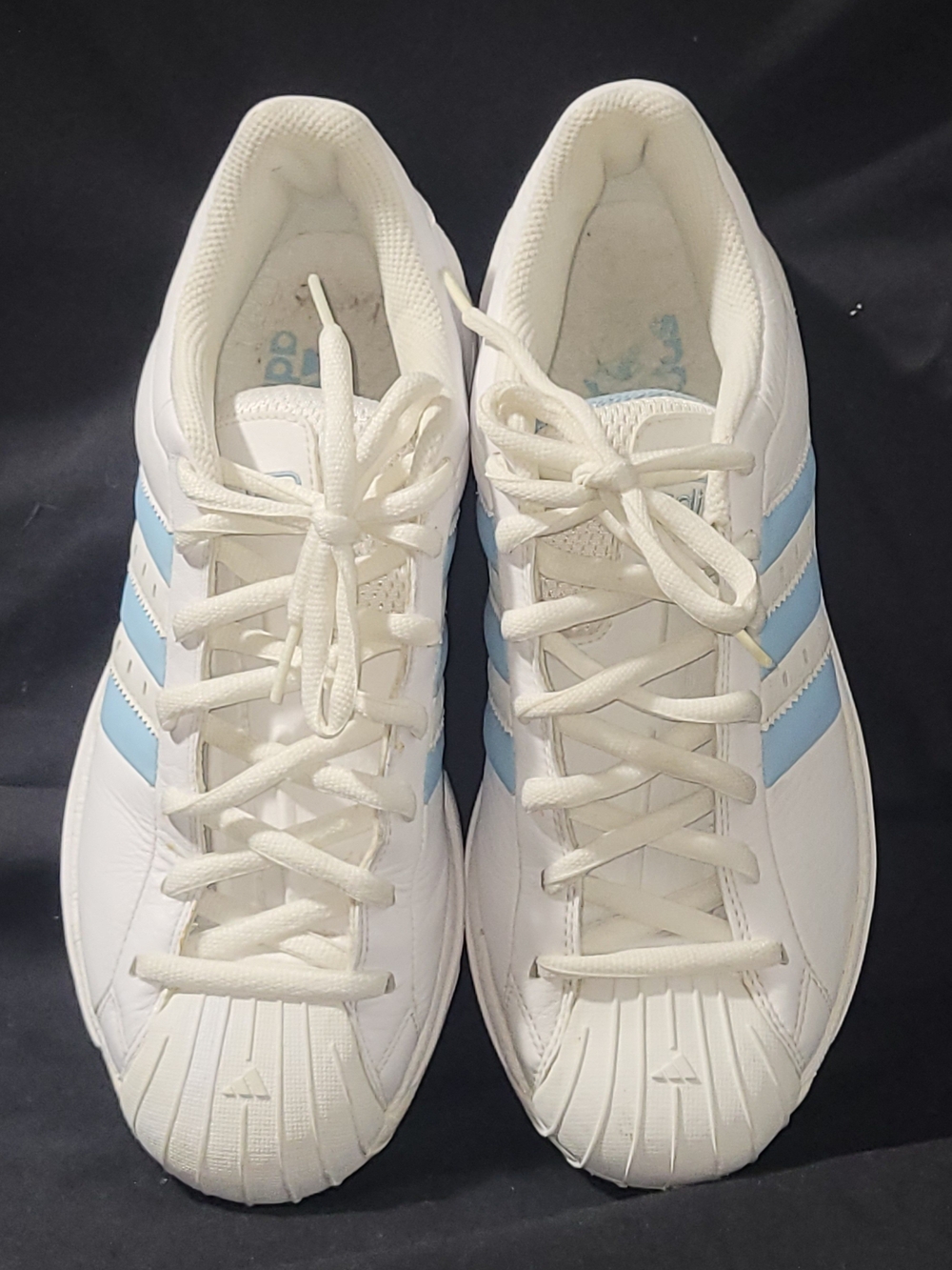 VINTAGE adidas White Sneakers with Light Blue Stripes - Women's Athletic Shoes
